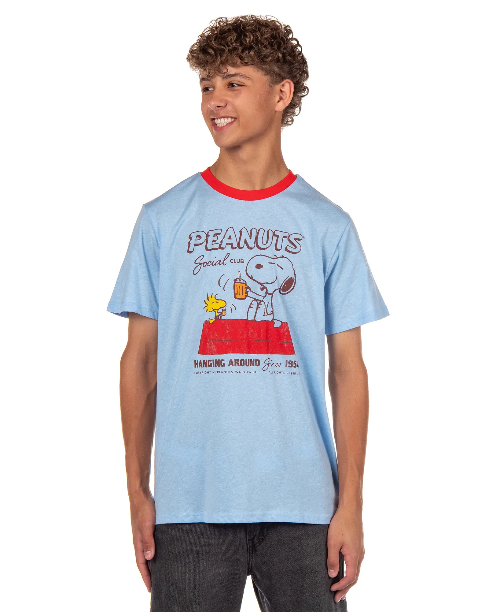 Peanuts Comics T-Shirt Snoopy and Woodstock Social Club Since 1955 Ringer Shirt, Shortsleeve, Breathable, Graphic