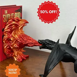 Dragon Breathing Fire Bookend/Book Nook | Unique 3D Printed Gift | Bookish Decor book nook bookish merchandise