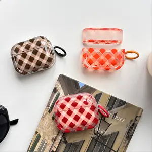 Fashion Brown Orange Red Diamond-Shaped Grid Argyle Pattern Protective Earphone Case Suitable for AirPods Pro3 1 2 3 4 Pro2 Pro Durability