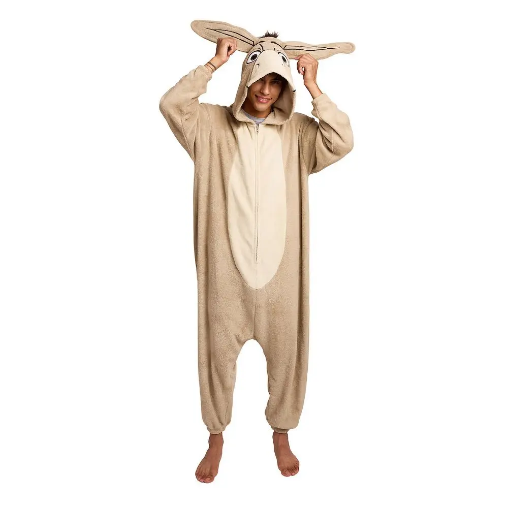 Shrek Donkey Adult Long Sleeve Hooded Kigurumi Cosplay Onesie Costume Suit, Zipper, Polyester, Fleece