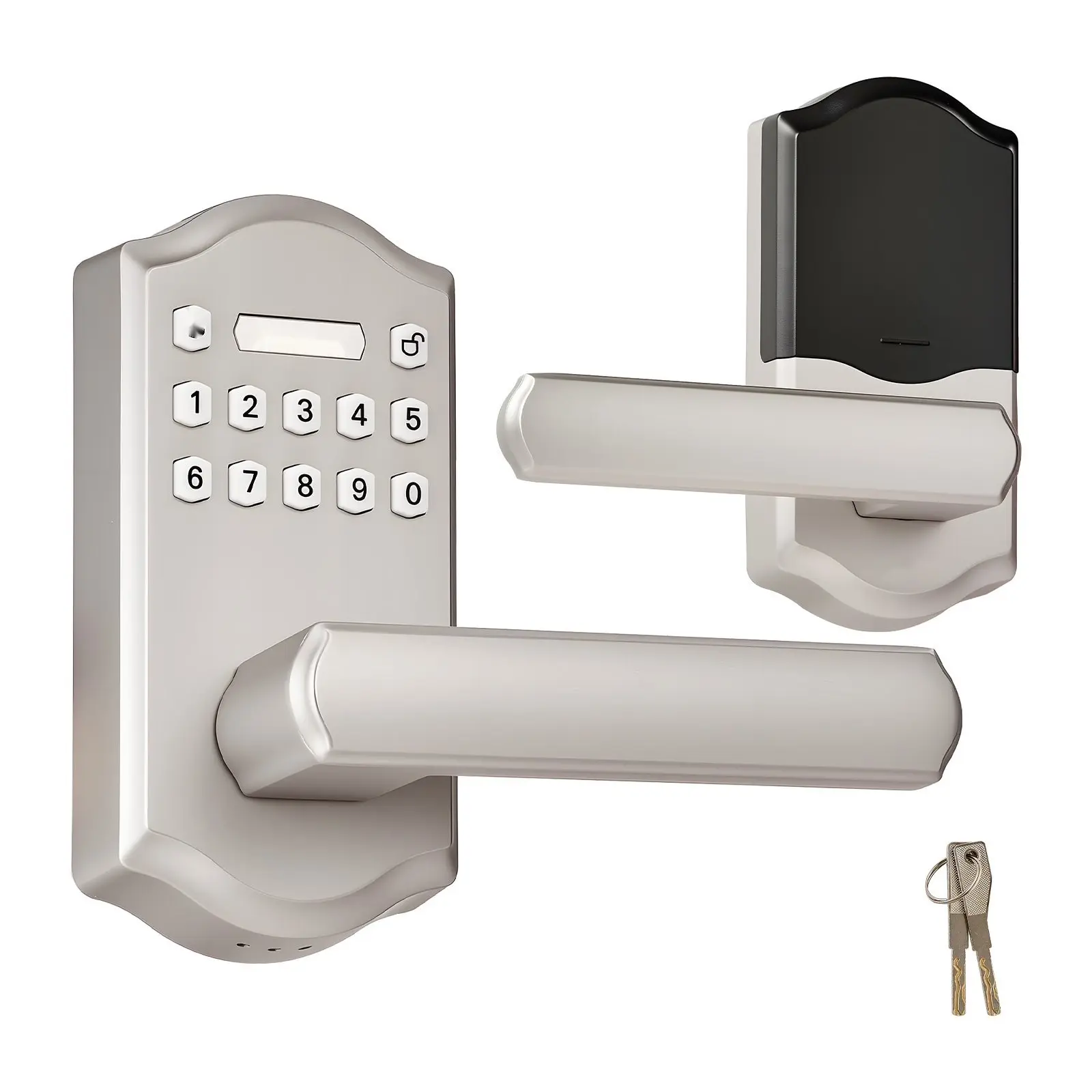 Keyless Entry Door Lock With Lever Handle And Backlit Keypad, Electronic Door Lever With Keypad, Customizable User Codes, Auto Lock, Anti-Peeking Password, Keyed Entry Option, Satin Nickel Finish For Home