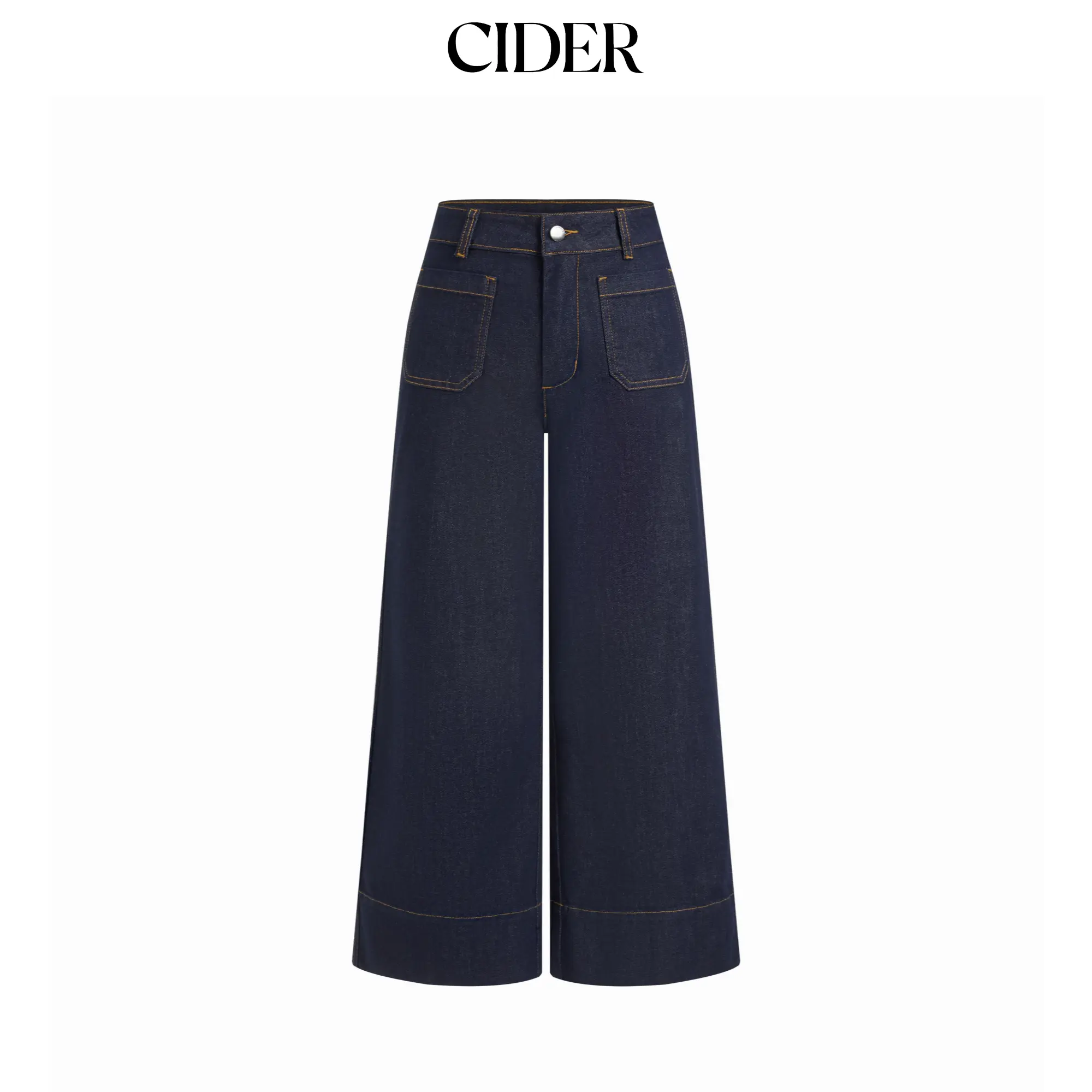 Cider Women's Minimalist Basic Denim Mid-Rise Wide Leg Pants, Casual Trouser Bottoms, Denim Blend