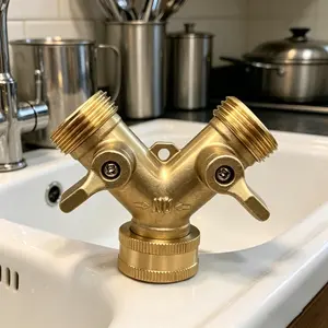 Solid Brass Y-Splitter Valve – Heavy-Duty Garden Hose Adapter |   Corrosion-Resistant & Leak-Proof |   Metal High-Pressure Splitter for Pressure Washers, Sprinklers, and Outdoor Faucets |   Durable, High-Pressure, Weather-Resistant