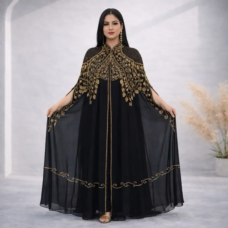luxurious black and gold cape abaya - TikTok Shop