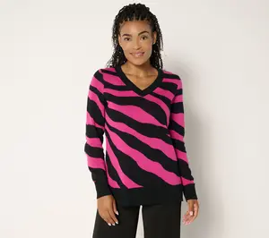 Brandis Dress Out Loud Graphic V-Neck Intarsia Sweater