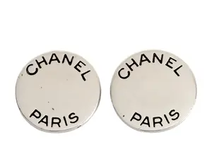 Pre-owned Chanel "Chanel Paris" Silver Pierced Studs Perfect for Daily Use