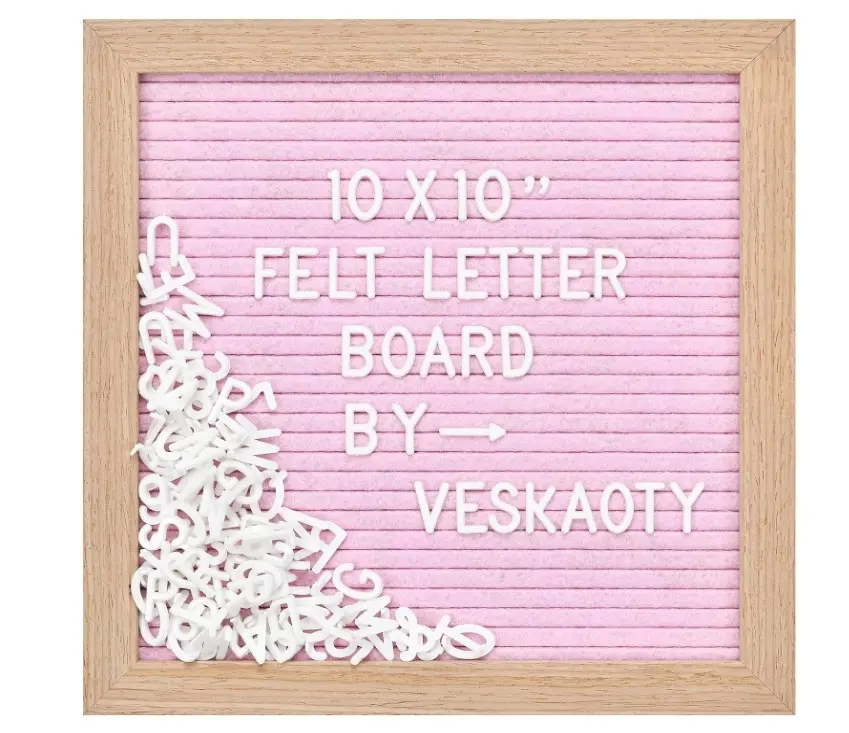 Felt Letter Board with 294 Letters, Numbers & Symbols - 10 x 10 inch Changeable Message Board with Wooden Frame Wall Mount Hook, Black & Wood