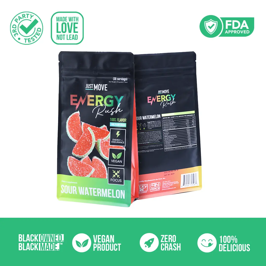 Just Move Pre Workout - Sour Watermelon Energy Rush - Vegan (Plant Based) Organic,  B12 Vitamins, Hydration, Lions Mane, Beet Root Powder, Keto, Dairy Free, 30 Servings