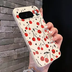 Rounded Edge Phone Case for Google Pixel 10 9 XL 8 7 Pro A Cherry Skull Fantasy Pattern Anti-Scratch Shockproof Soft Liquid Silicone Protective Cover Smartphone Casing