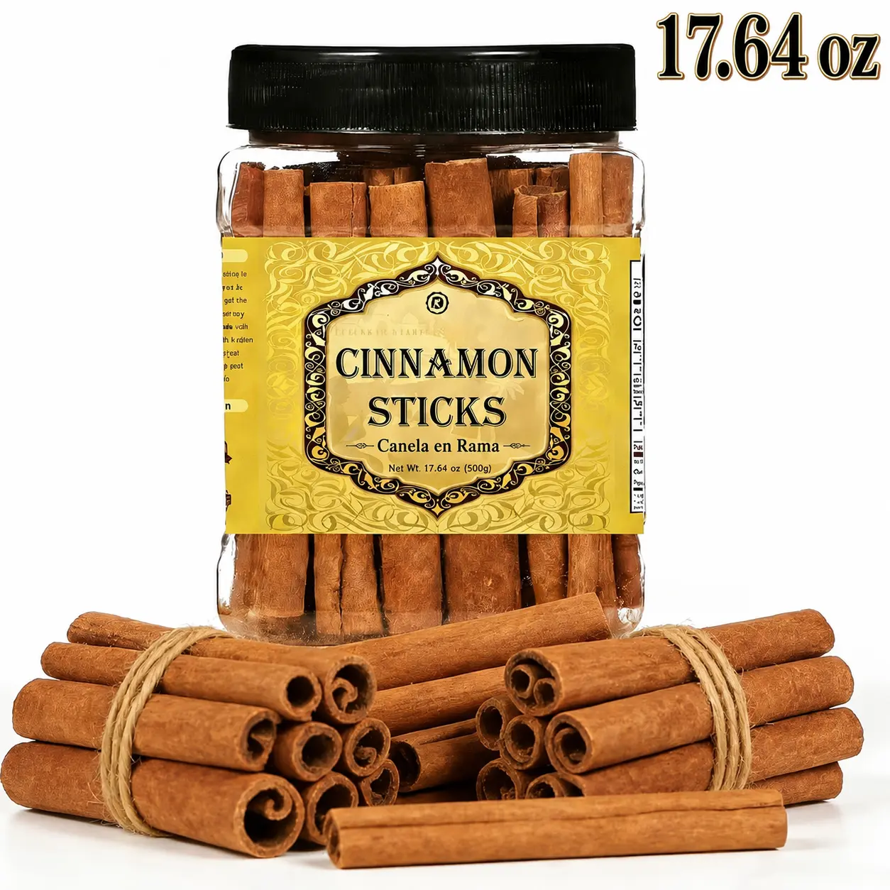 100% Natural Pure Cinnamon Sticks (80-100 Sticks), 17.64 oz/500g Large Package, Low Fat Herbs Spices Kitchen Seasoning Spice with Warm Sweetness for Cooking, Baking