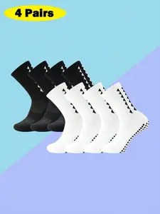 4 Pairs Long Cuff Soccer Grip Socks, Men's Professional Anti-Slip Durable Sports Socks, Breathable Mesh, Comfortable Soft, All Season