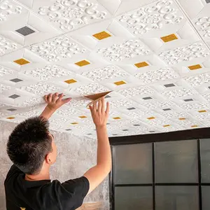 10pcs 3D Classic Style Elegant PC Roof Decorative Stickers, Self-Adhesive Waterproof Foam Wall Paper, Living Room Bedroom Home Decor Ceiling Panels Wallpaper