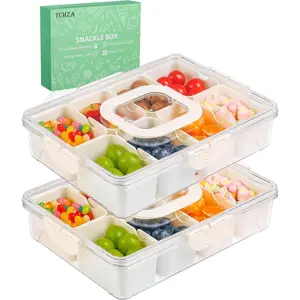 2 Pack Snackle Box Container - Dishwasher Safety Divided, Serving Tray with Lid and Handle - Charcuterie Board for Portable Snack Platters - Clear Organizer for Fruits Snacks,Perfect for Road Travel