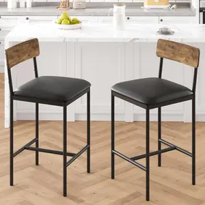 Bar Stools Set of 2 - Kitchen Bar Stools with Footrest - PU Upholstered Counter Height Barstools - Bar Chairs with Back for Kitchen Island/Apartment/Counter Bar - Easy Assembly - Brown