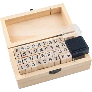 36 Pcs Small Wooden Rubber Stamps with Wooden Box, Multipurpose Number Alphabet Letter Stamps for Card Making DIY Craft Scrapbooking Supplies