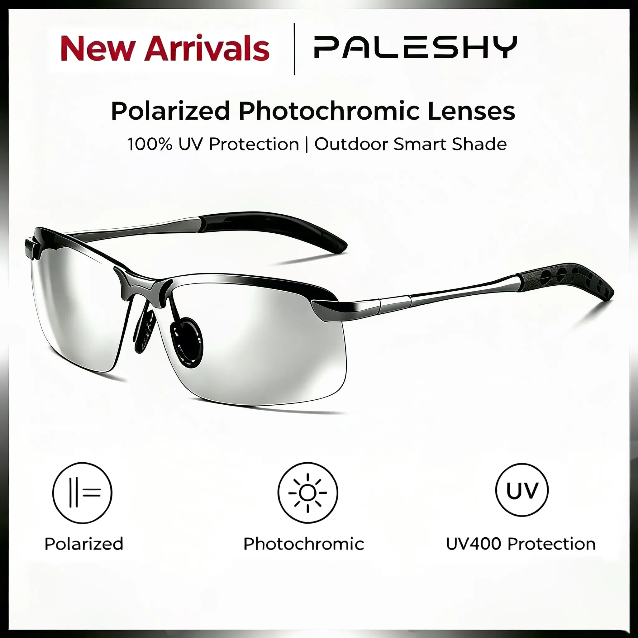 Paleshy Polarized Sunglasses UV400 Protection, Photochromic,HD,Unisex 2026 Summer Retro Oversized Simple Square Frame Fashion Accessories, Outdoor Sports Driving, Fishing, Golf, Running, Climbing Day Night Safety Glasses