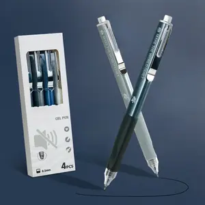 4 Triangular Grip Gel Pens, Press Action, Silent Design, Gradient Theme, Minimalist Style, Fast Drying, Smooth, Continuous Ink, DIY Learning Office Writing Recording, Error Correction, Large Capacity Black Gel Pen