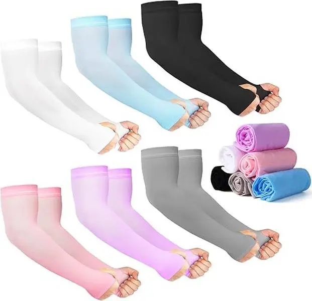 12 Pairs Sun Protection Sleeves UV Cooling Arm Men Women Sports with Thumb Hole for Driving, Golfing, Fishing, Cycling, Hiking, Doing (6 Colors)