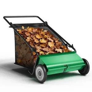 26" Heavy Duty Push Lawn Sweeper with 4 Brushes & 7 cu ft Capacity Adjustable Height Leaf Collector