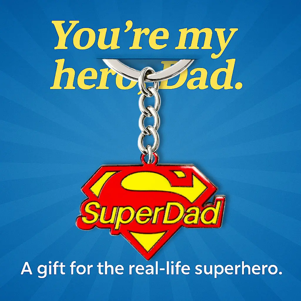 Super Dad Keychain - Funny Father's Day Gift for Dad Husband New Dad Birthday Christmas Present for Men Superman Logo Metal Keyring Cool Superhero Themed Accessory