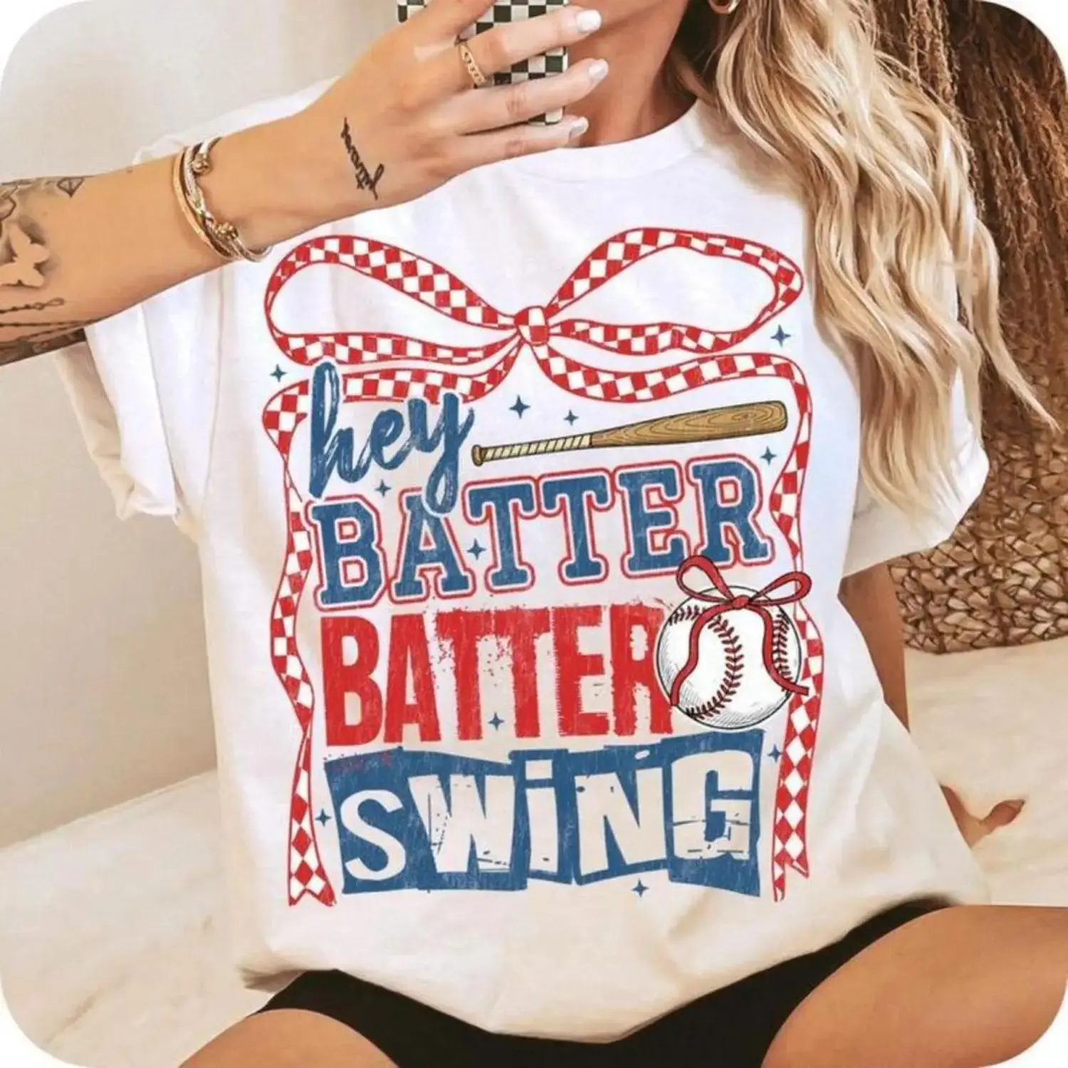 Retro Baseball Batter Batter Swing Tshirt, Checkered Baseball Shirt, Game Day Baseball T-Shirt, Baseball Mom ,Baseball Shirt