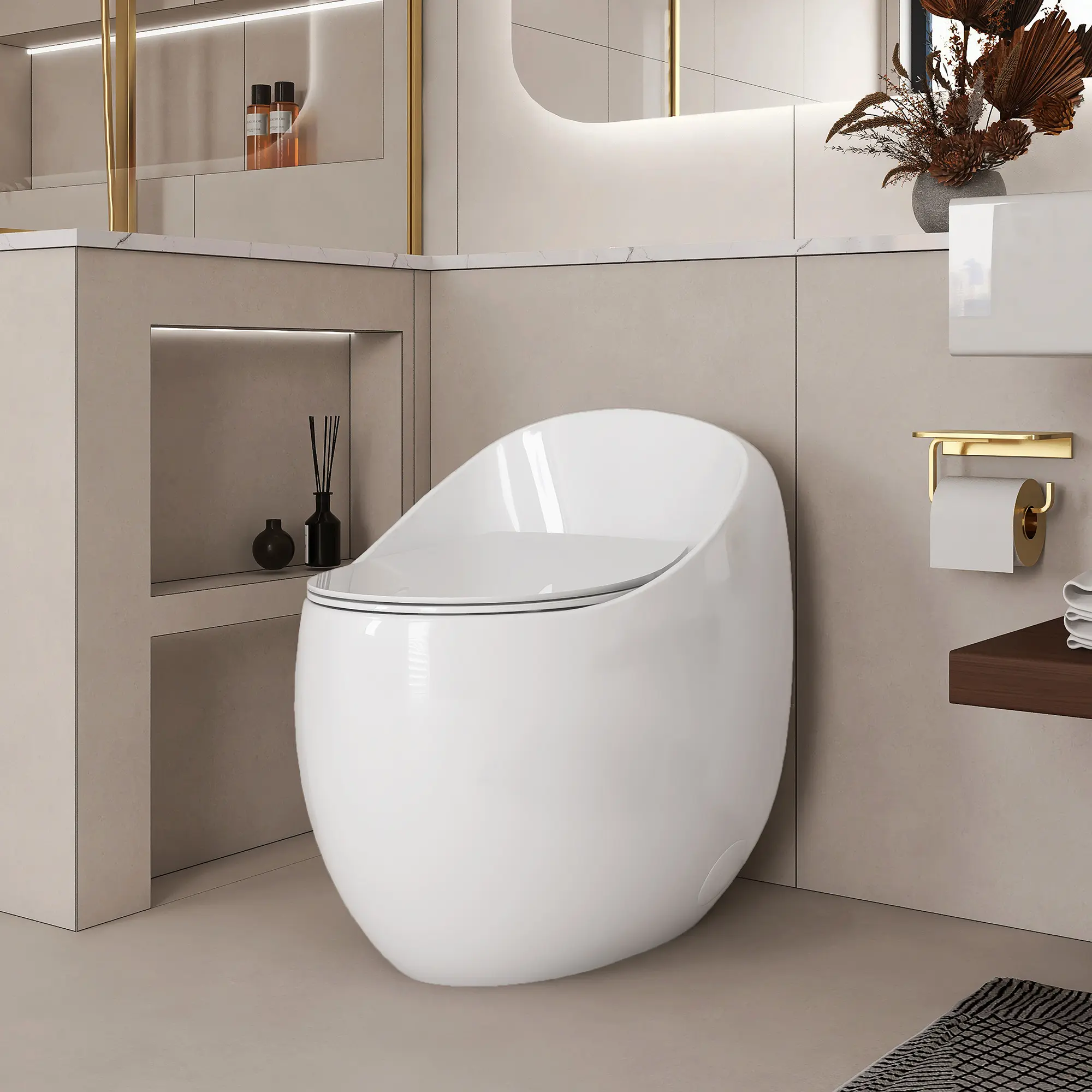 1-Piece 1.28 GPF Single Flush Egg Shape Toilet
