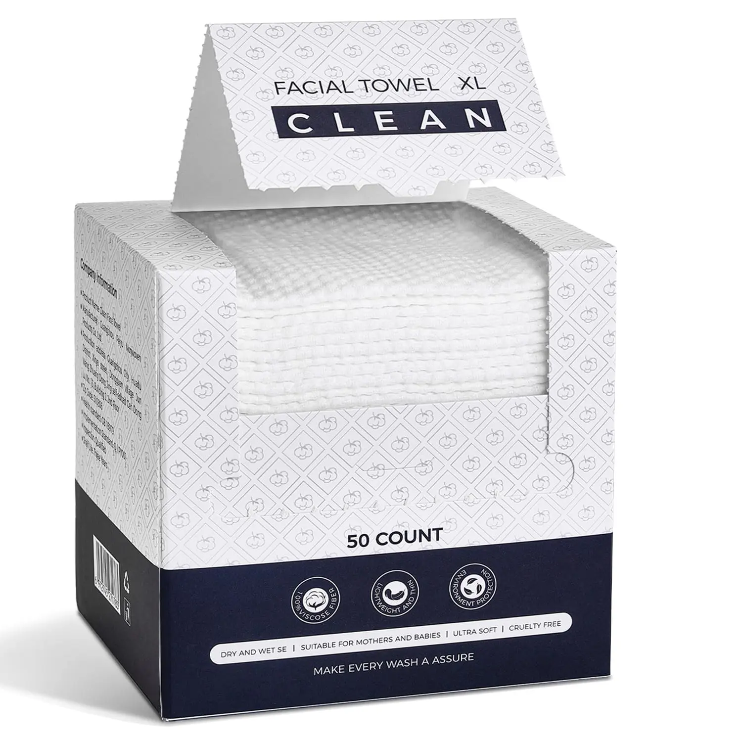 Disposable Face Towels,Viscose Biodegradable Large Dry Wipes,Super Soft & Thick Face Cleansing Towels,Daily Facial Tissues for Sensitive Skin, Makeup Removing,Facial Clean,Nursing,Travel (50 Count)