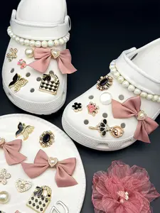 Elegant Hole Shoe Clips Set, Ballet Dancer Bow Pearl Chain Decor, Trendy Hollow Out Shoes Accessories, 14 Piece Set, Shoe Chain Charm, Bling Shoe Charms