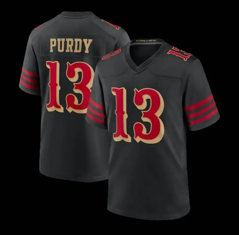 Men's Sportwear Full Logo Printed Purdy #13 Football Jersey, Men's Black Football Jersey Shirt, American Football Fan Jersey, Sports Uniform, Football Gift for Him