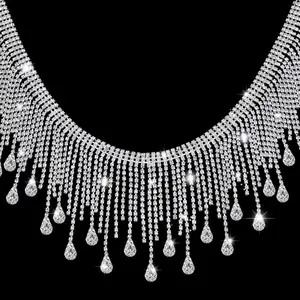 Rhinestone Fringe Trim Rhinestone Ribbon Tassel Chain Applique   Tassel Fringe Trim for Sewing Crafts Clothing Accessories  DIY Decoration(2 Yards)