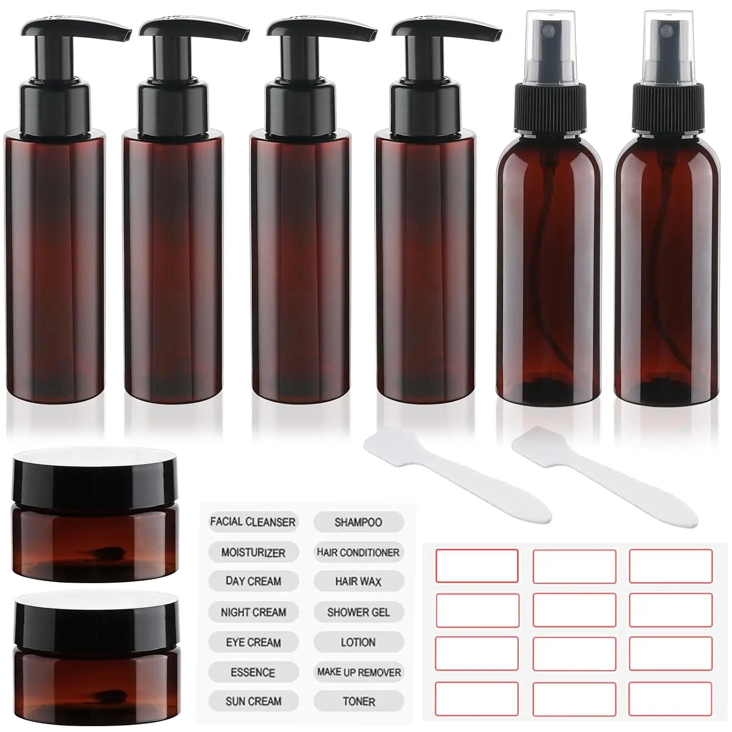8pcs Refillable Containers Empty Lotion Bottle/Pump Press Bottle, Makeup Water Remover Oil/Lotion Dispenser Container, Reusable Shampoo Travel Accessorie