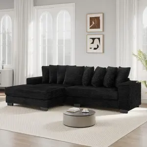 【3 Packages Shipping】 Niccae 111.63" Luxurious Oversized L-Shaped Corduroy Sofa with Adjustable Ottoman, L/R Chaise, 8 Pillows – Effortless Assembly for Ultimate Living Room Comfort