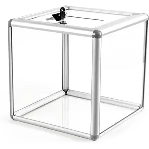 Large Donation Box with Lock Acrylic Ballot Box with Slot 10 x 10 x 10 Inch Suggestion Box with Lock Cash Storage Container for Fundraising Voting Charity Contest Tip