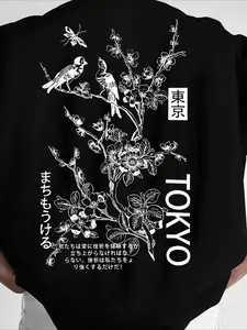 Tokyo Birds Flowers Men T Shirt Streetwear Graphic Print Casual Fashion Style Unisex Summer Fashion Soft Tees Blouse Clothing