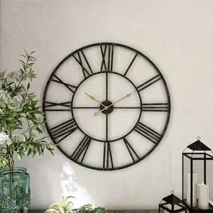 Baxton Jeannette Metal Wall Clock with Roman Numerals and Gold Hands for Modern Home Decor