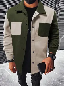 Men's Colorblock Jacket, Casual Long Sleeve Outerwear, Fashionable Autumn Winter Wear, Stylish Men's Clothing for Daily Use