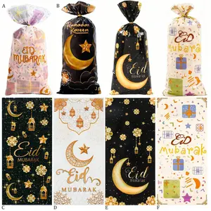 50pcs/100pcs Moon Star Eid Mubarak Bags Ramadan Decor for Home Eid Mubarak Party Supplies Ramadan Mubarak Eid Al-Fitr Gifts Party Decoration Supplies