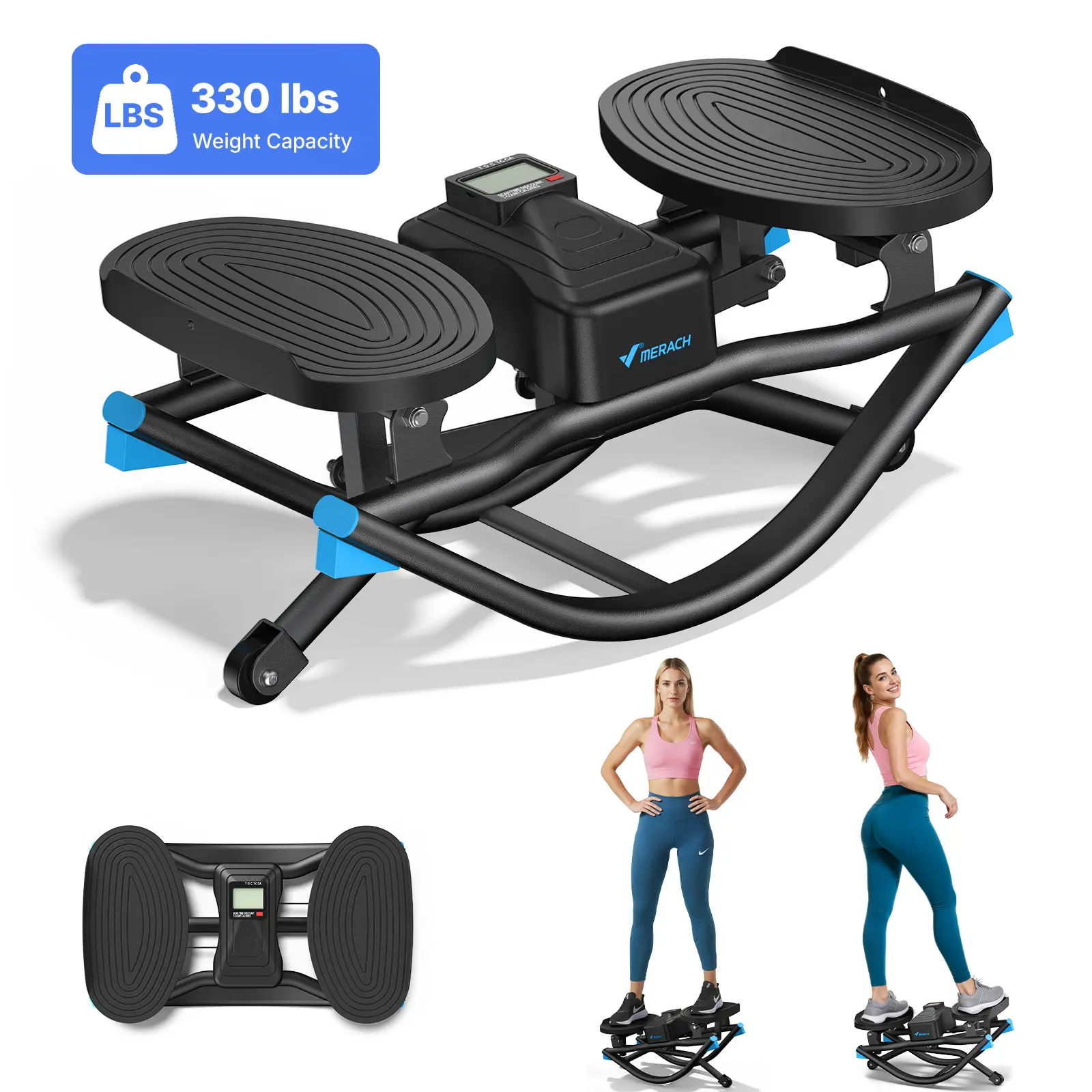 Merach Rocking Stepper Ski Machine with 3D Motion Stepper Design Side Sepper Machine for Home Workout - 330 lbs Capacity, Compact & Space-Saving Design, Built-In Counter
