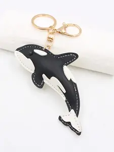 Dolphin Keychain Pendant, Cute Animal Design, Handmade Assembly, All-Season Ornament, Keychain Charm, Ideal Gift for Bags & Keys, Pu Leather Keychain