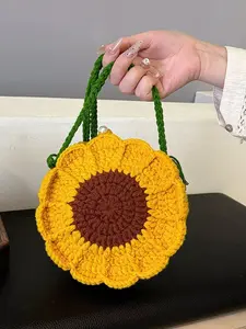 Wool Knitted Bag Fresh and Simple Crochet Small Bag, New Handmade Finished Product, Floral Women's Shoulder Bag