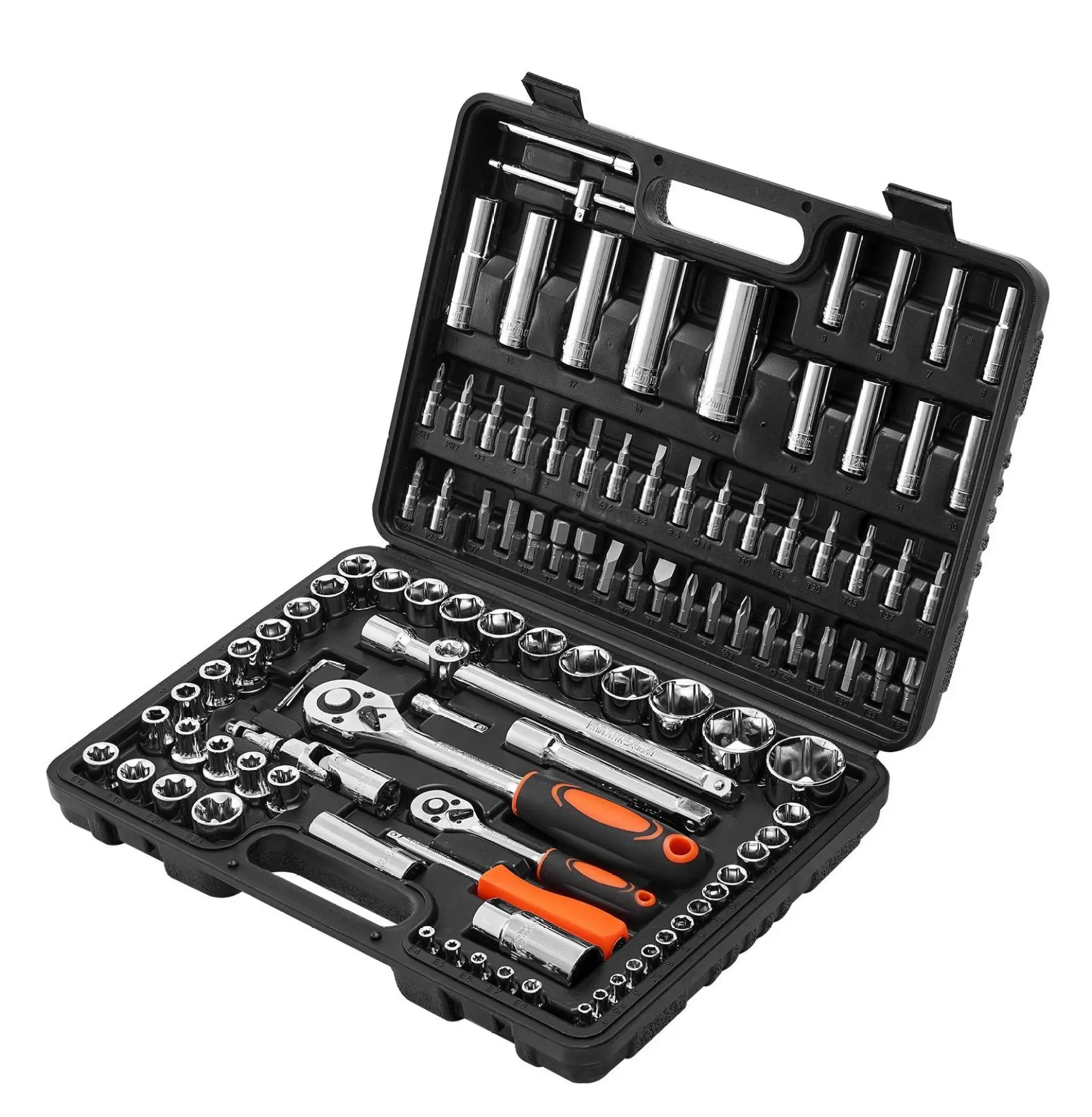 Socket Set 108 Piece Mechanic Tool Set - 1/4 & 1/2 Inch Drive Metric Socket Set 4-32mm with Ratchet, Bits & Storage Case - CR-V Alloy Steel for Automotive Repair 1/2 inch, 1/4 inch 108 pcs