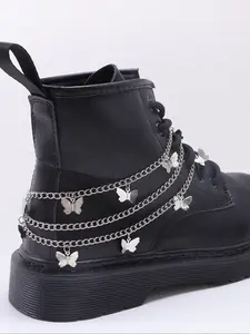 Multilayer Metal Shoe Chain with Butterfly Pendant, Versatile Fashion Shoe Accessory for Boots, Trendy and Unique Footwear Decor