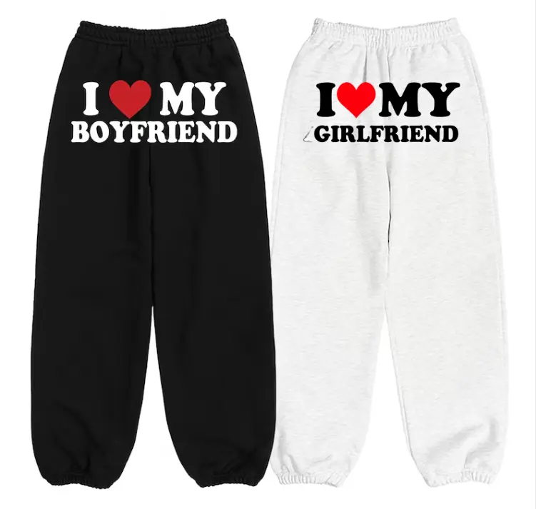 I Love My Girlfriend/Boyfriend Sweatpants, Cute Couple Loungewear, Boyfriend Gift Joggers, Comfy Matching Relationship Pants, Couple Sweatpants - Trendy Unisex Cotton Graphic Casual Sweatpants, Gift For Men and Women, Trending Best Gift SS