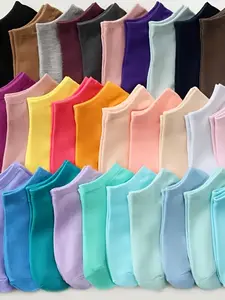 Random 20 Pairs Solid Color Candy Color Soft Comfy Socks, Casual Daily Wear Footwear, Comfortable Soft Fabric Design, Perfect Gift Idea