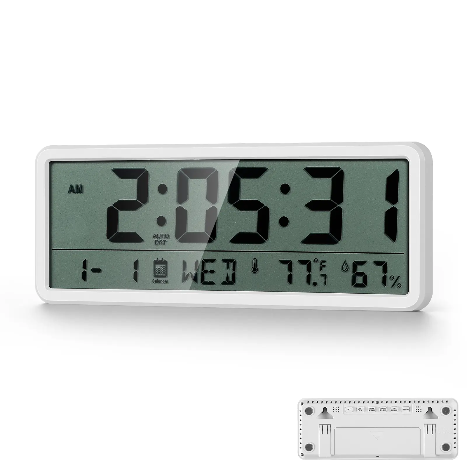 Large Display Digital Wall Clock, Battery Operated, Available in Black & White, Wall Mountable, Tabletop & Magnetic, with Temperature, Humidity, Date, Alarm and Auto DST, for Kitchen, Office and Bedroom