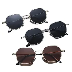 3PCS Vintage Polygon Metal Sunglasses Set with Mirror Lens UV400 Protection Unisex Luxury-Inspired Frames for Travel & Outdoor Wear