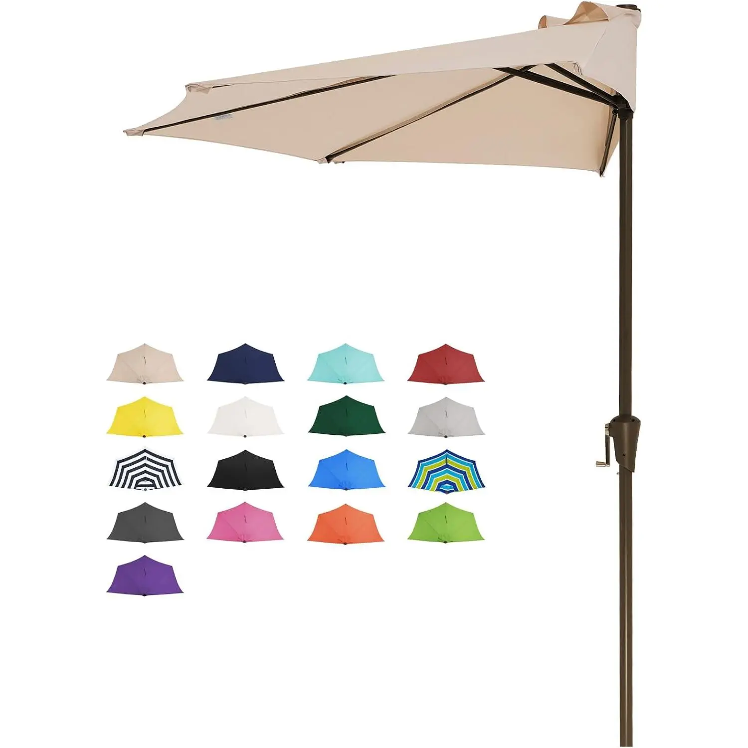 JEAREY 9ft Half Umbrella Outdoor Patio Umbrella Market Umbrellas with Crank, 1/2 Round Wall Umbrella 5 Sturdy Ribs UV Protection for Pool Garden Balcony Deck, Beige
