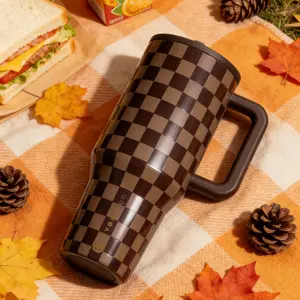 Hydrojug Brown Checkerboard Insulated Tumbler 40oz - Perfect for Fall/Winter Commute & Office Use daily life drink cup with straw gift elegant valentine racing water bottle