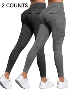 Women's Denim-effect Print Leggings, Casual Comfy High Stretch Skinny Pants for Daily Wear, Ladies Bottoms for All Seasons, Leggings Pockets