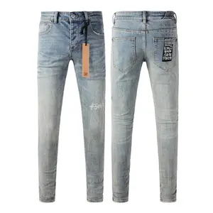 Zhengyu'Shop2025Newarrivalsfashioncrossjeansmenvintagewashdooldpatchlightbluestretchslimdenimpants